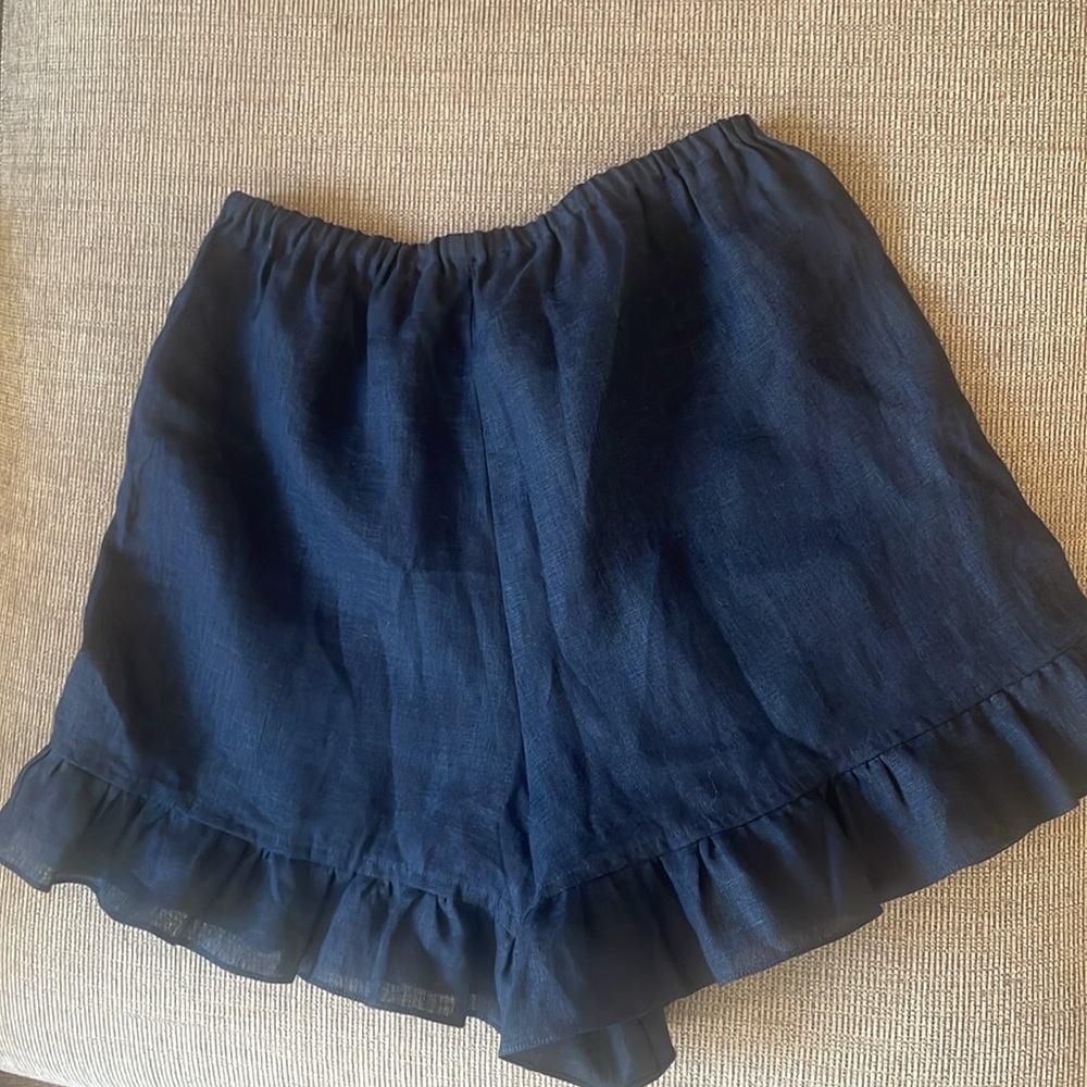 Sleeper 100% Linen Ruffle Lounge Short Navy XS - Picture 2 of 5